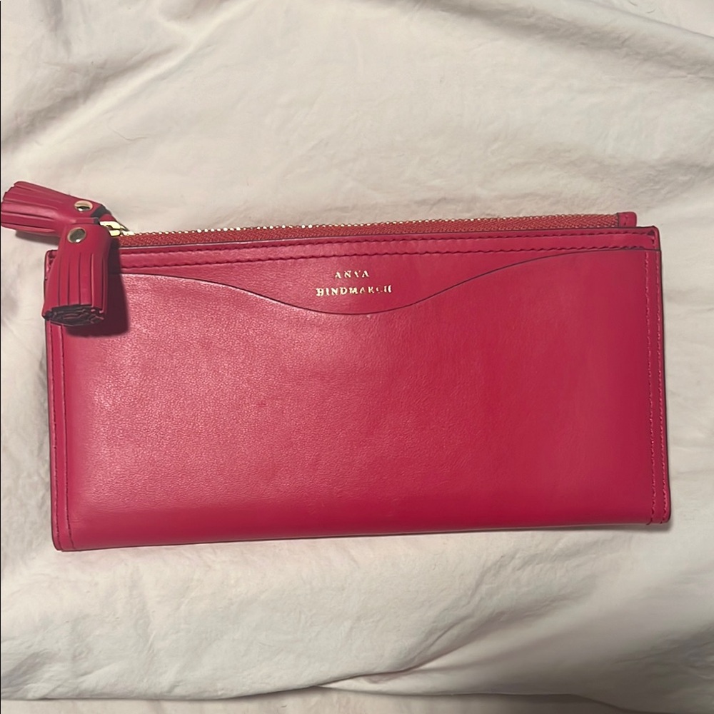 Anya Hindmarch Red Leather Large Double Zip Wallet